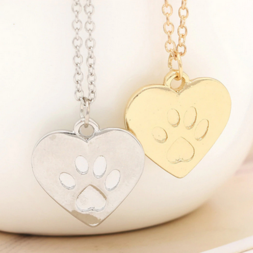 Pets Pendant Heart Necklace Dog Footprint